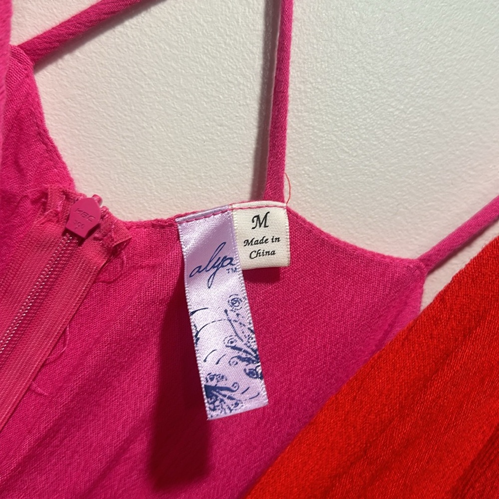 NWOT Red and Pink Color Block Maxi Dress - Picture 5 of 7